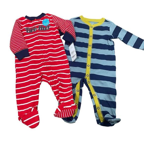 Carters NWT 2 Boys Sleepers Size 6Mo 6 Months One Piece Snaps Infant - Picture 1 of 4